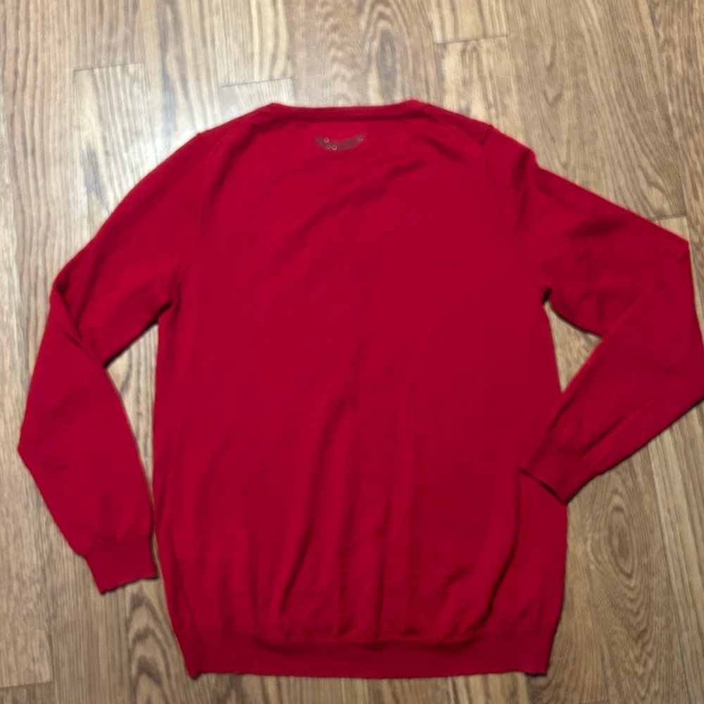 Zadig & Voltaire Vibrant Red Skull & Wing Rhinestone Henley Edgy - Picture 13 of 14